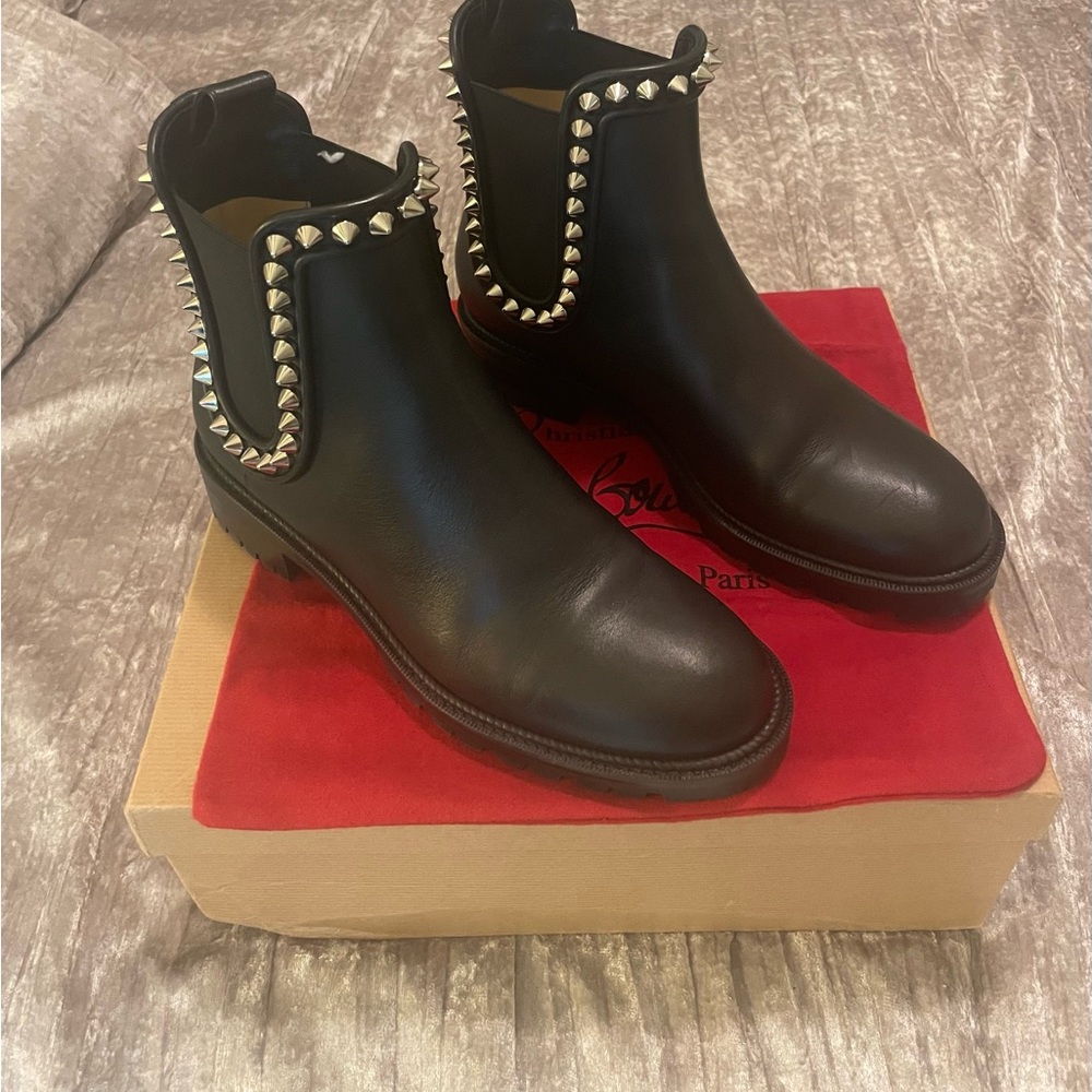 Christian Louboutin Capahutta Black Ankle Boots with Silver Studs
